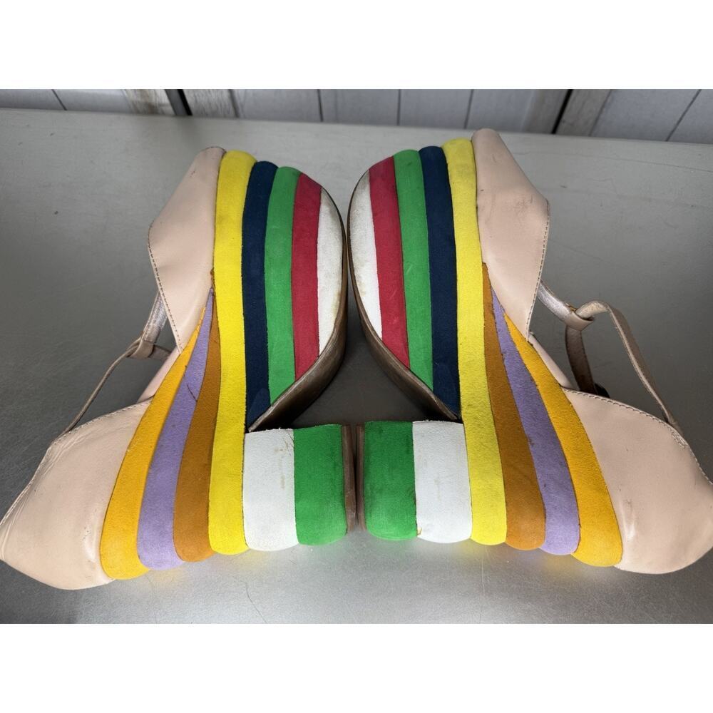 Jeffrey Campbell “Salvatore” Peep Toe Leather & Rainbow Platform Heels Sz 6 RARE - Picture 5 of 8